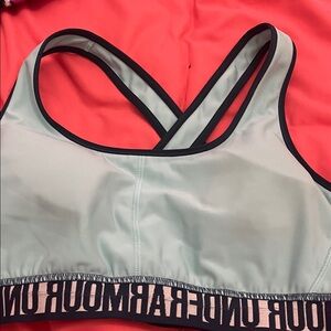 Under Armour Light Gray and Black Sports Bra with Pink Band